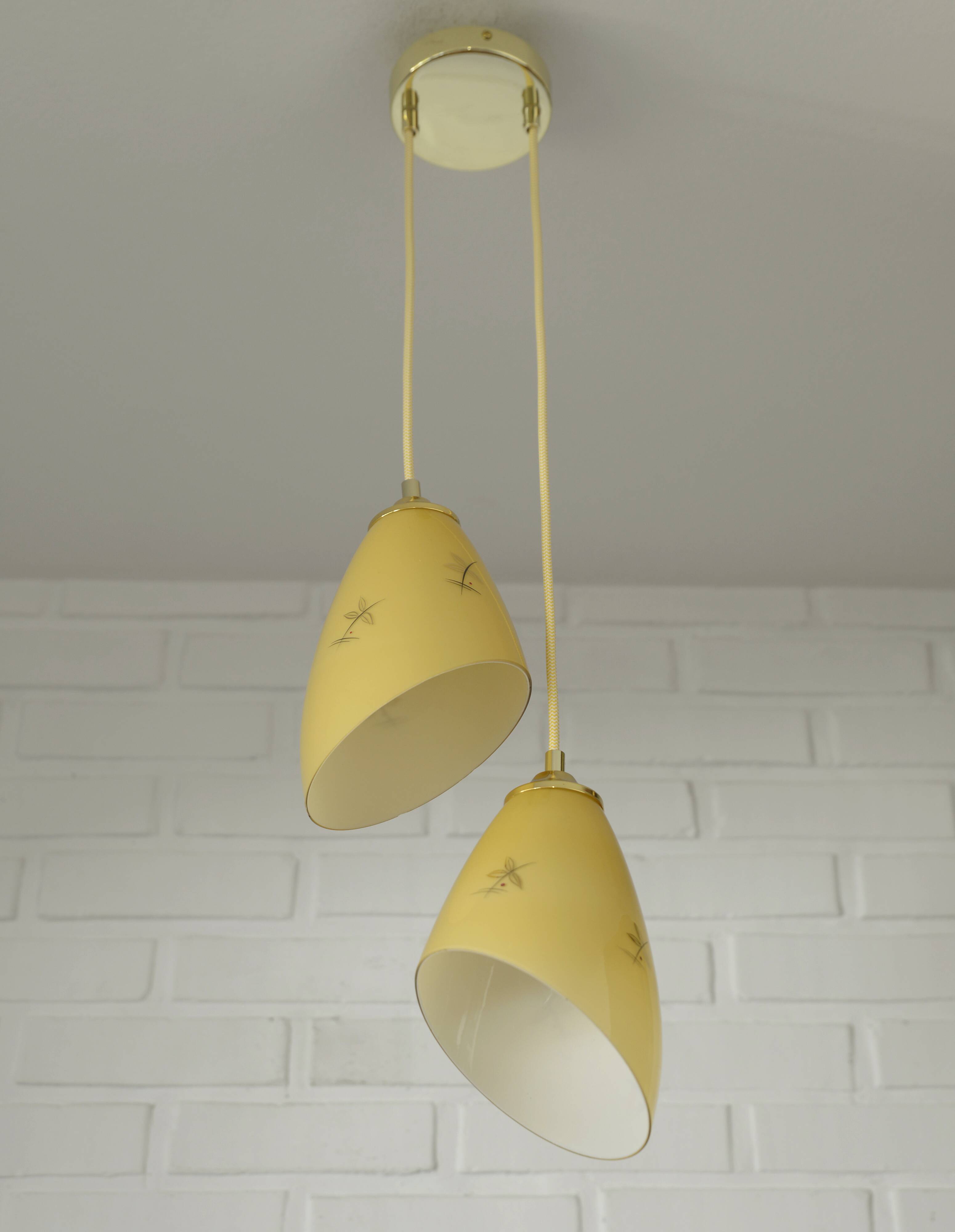Vintage pendant light Art Deco redesign mustard yellow glass hanging lamp