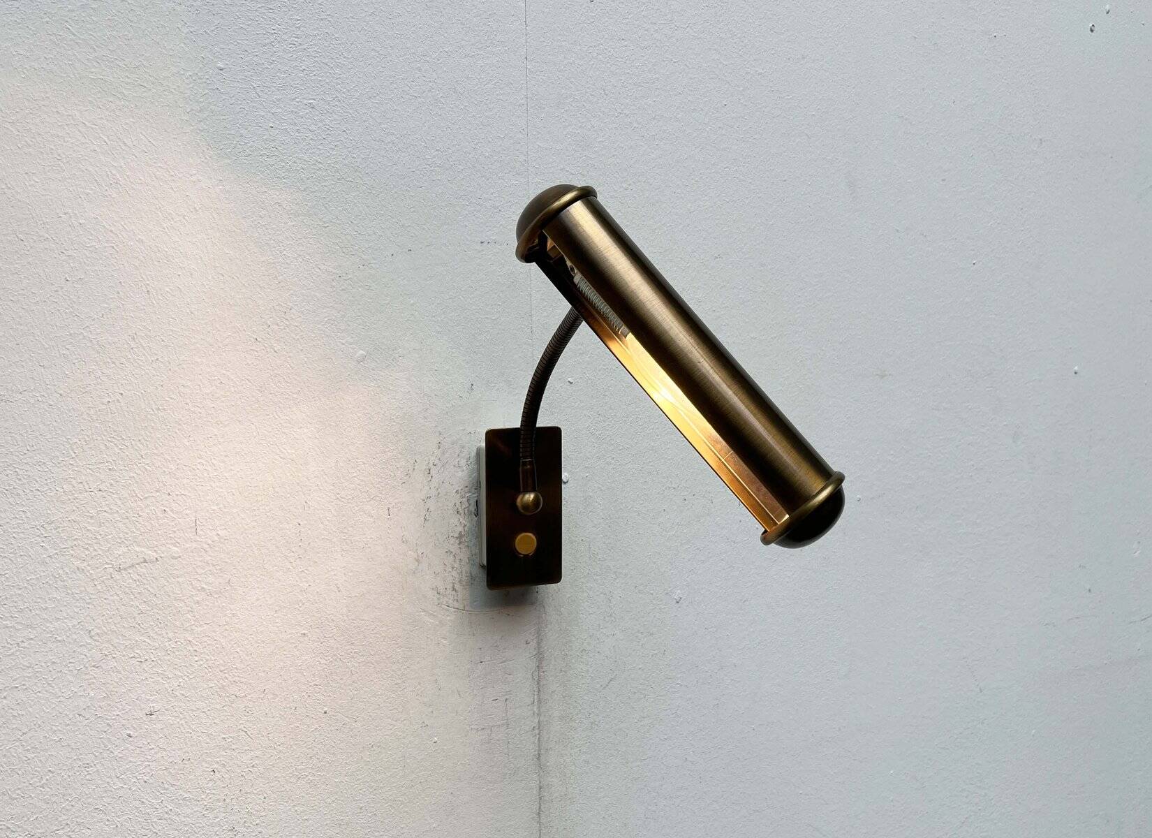 Vintage German brass patinated wall lamp with a gooseneck design by Honsel, 1970s.