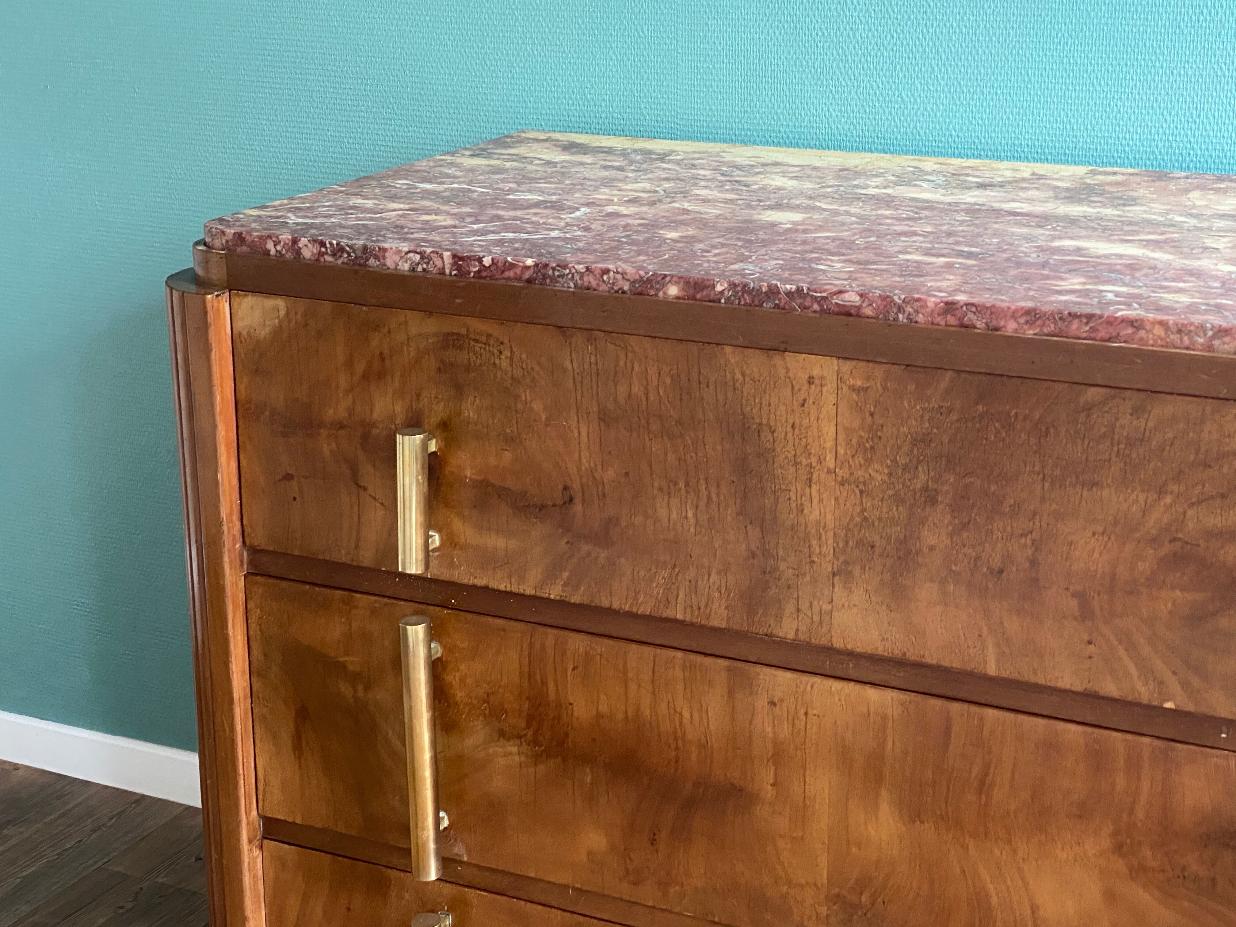 Art deco dresser, top pink marble 30s