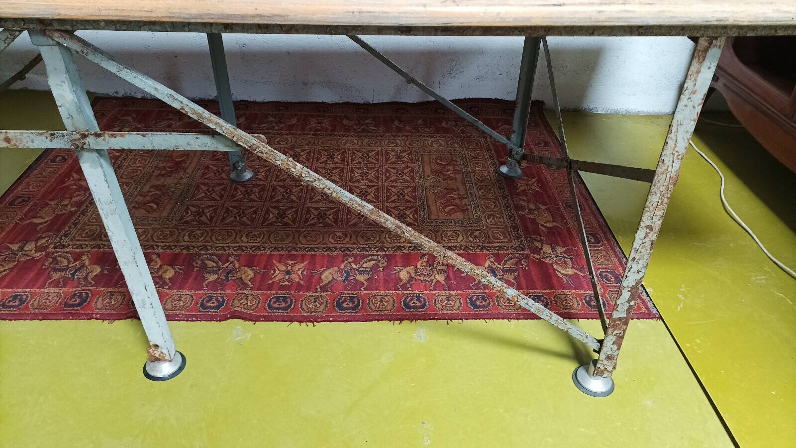 Large industrial table made of metal and beech.