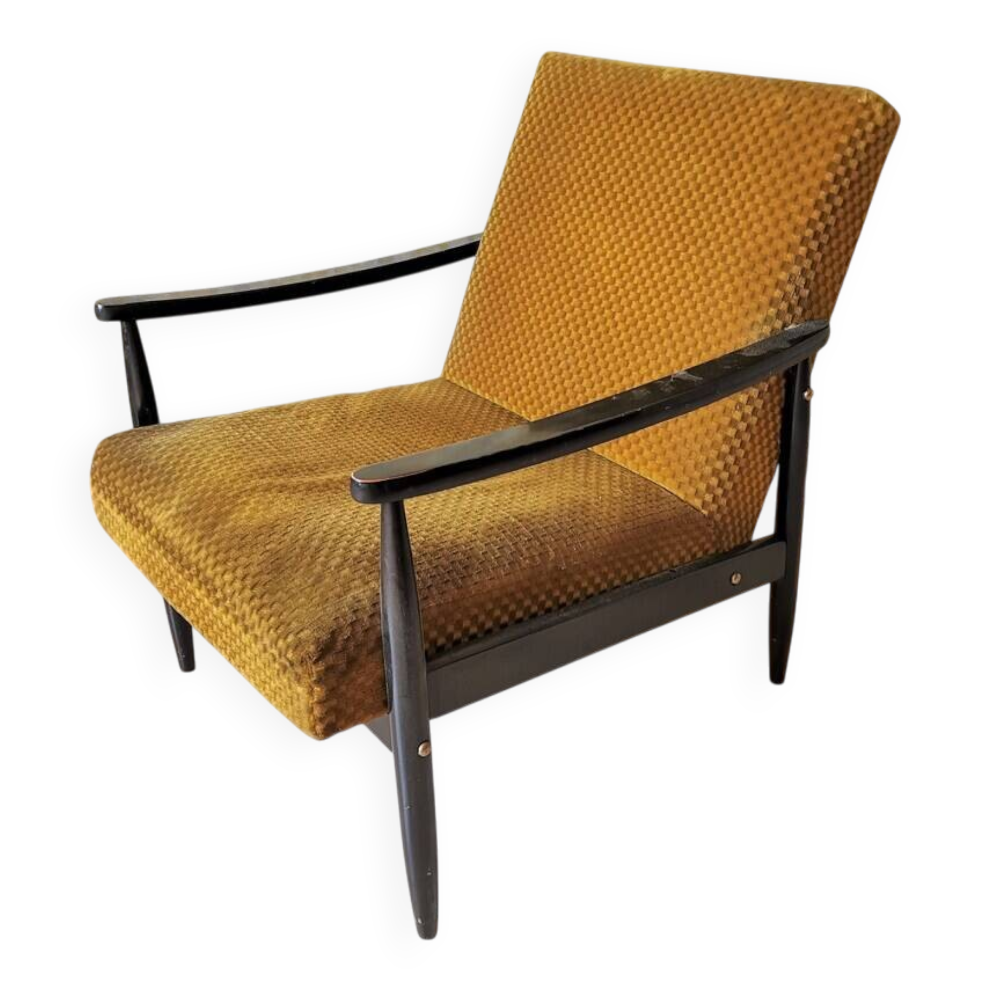 Vintage Yellow Fabric Armchair: Mid-Century Modern Lounge Chair