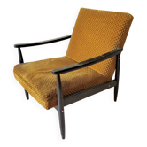 Fauteuil vintage en tissu jaune : fauteuil de salon moderne du milieu du siècle