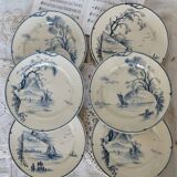 Table service 63 pieces Gien earthenware 19th century Marines model