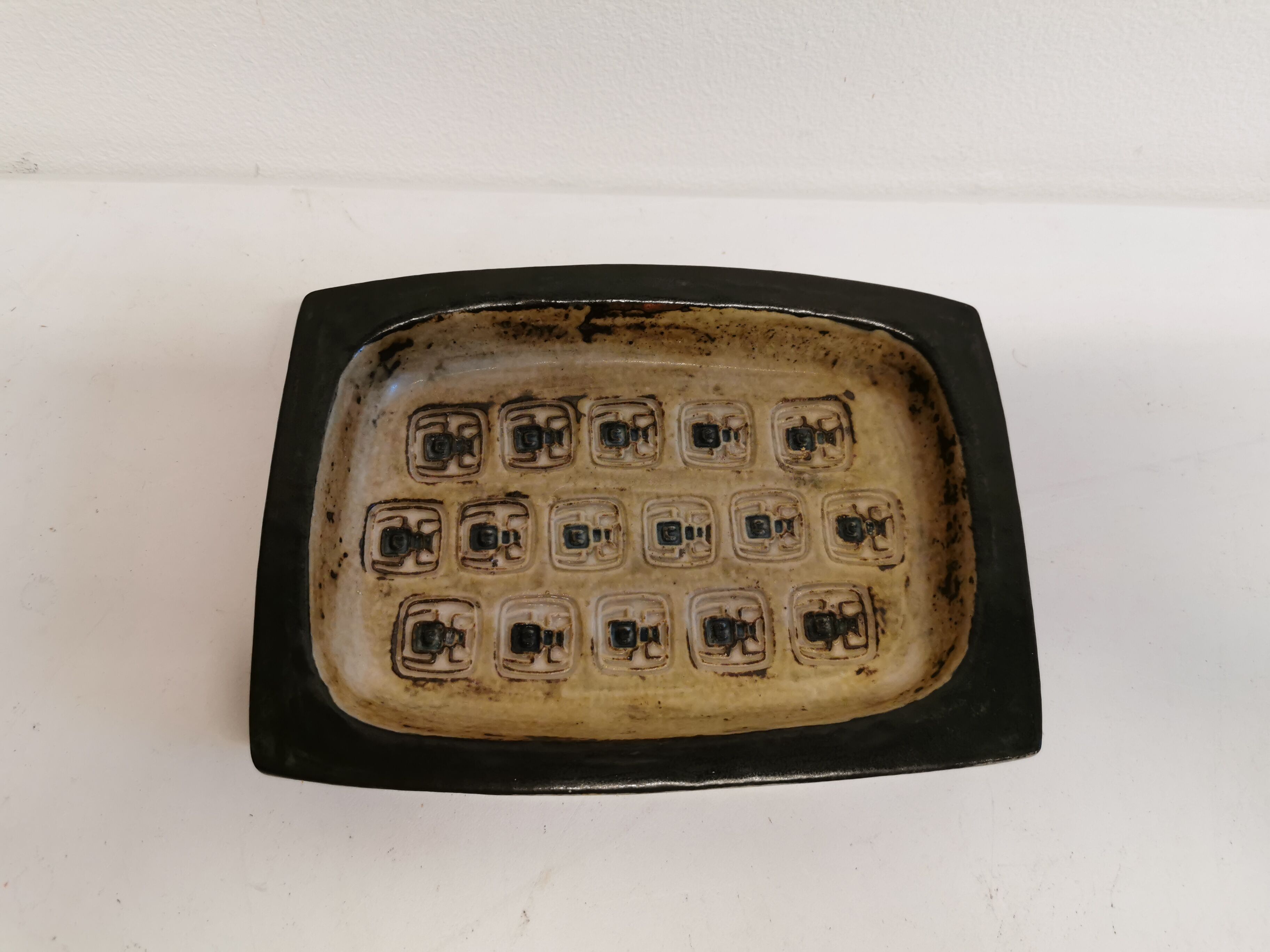 Square ashtray/stoneware bowl with sung glaze from royal copenhagen - designed by jørgen mogensen