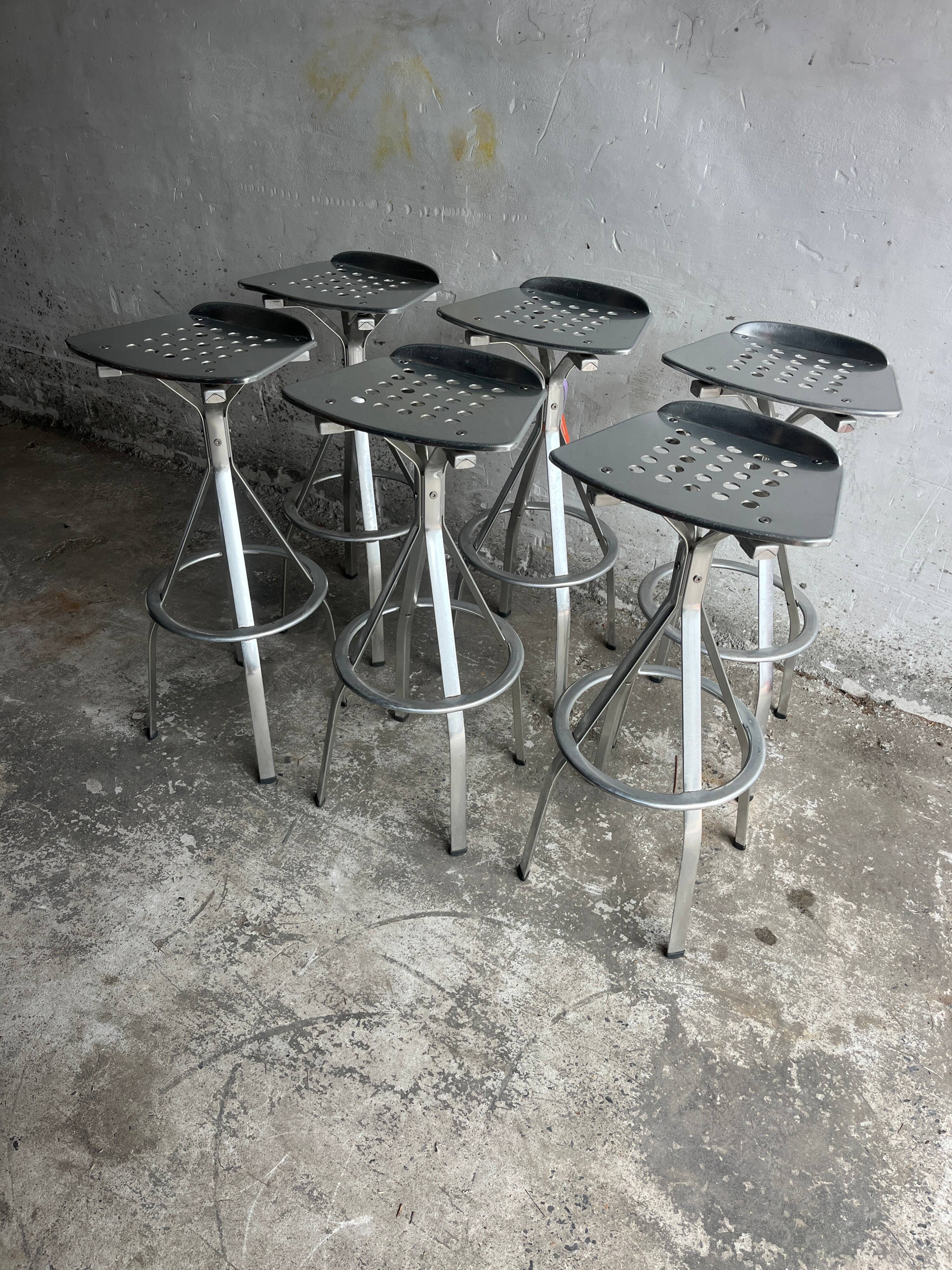 Industrial aluminium bar stools – set of 6