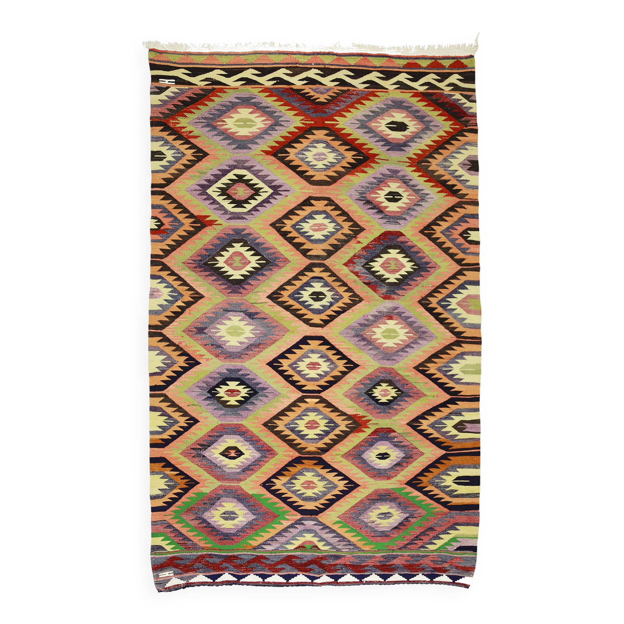 Turkish Kilim Yuruk Vintage 206x315 cm Geometric Orange and Red