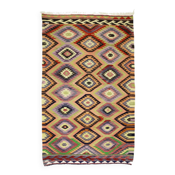 Turkish Kilim Yuruk Vintage 206x315 cm Geometric Orange and Red