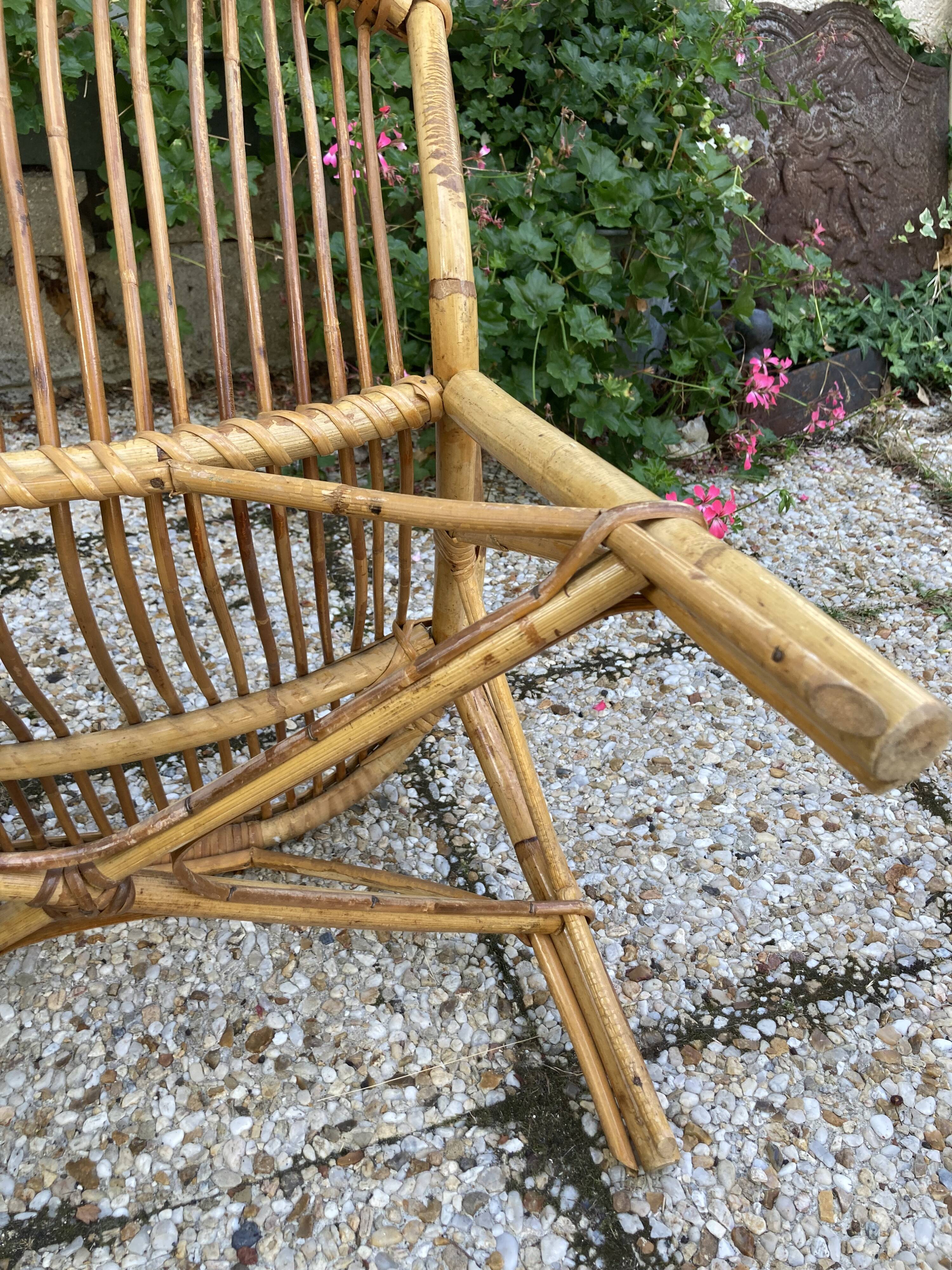 Set of 3 vintage rattan armchairs