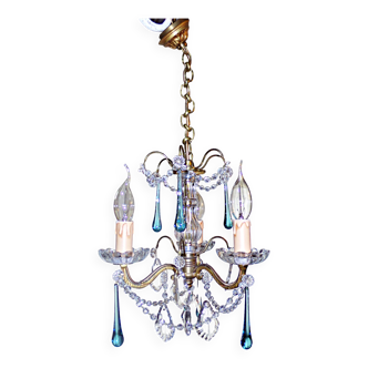 Small Chandelier with Glass Tassels - 3 Bronze Branches