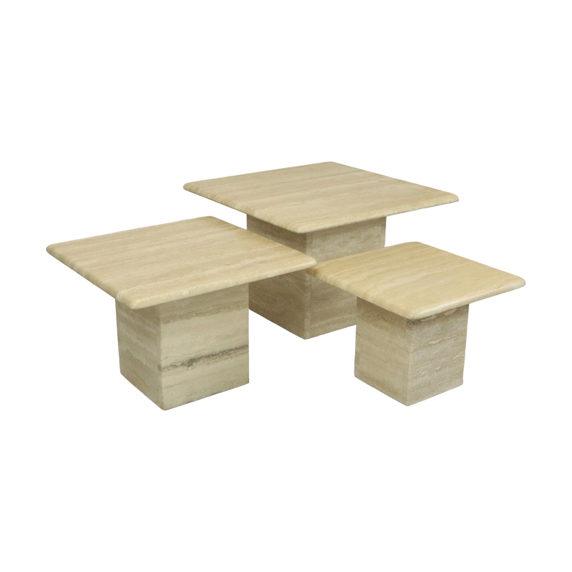 Set of 3 Vintage Travertine Nest Tables Coffee Tables Italy 1970s Design Side Table