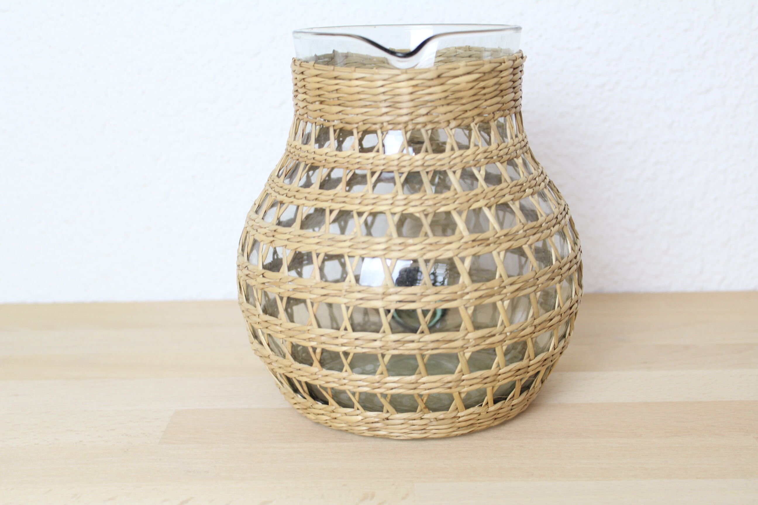 Wicker/rattan pitcher and glass