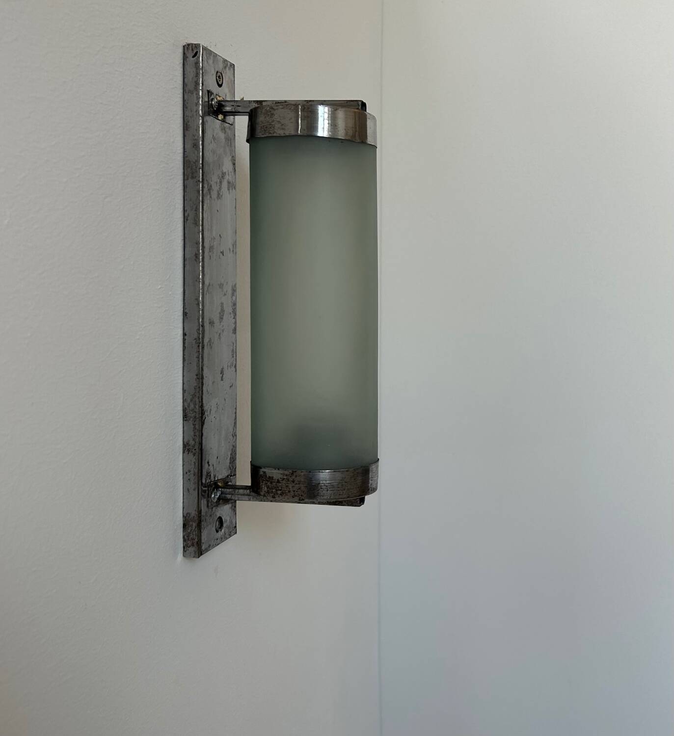 Vintage tubular wall lamp, chrome and sandblasted glass, France 1940