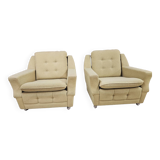 Pair of vintage 70's green fabric armchairs