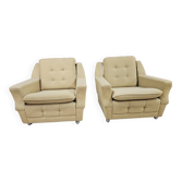 Pair of vintage 70's green fabric armchairs
