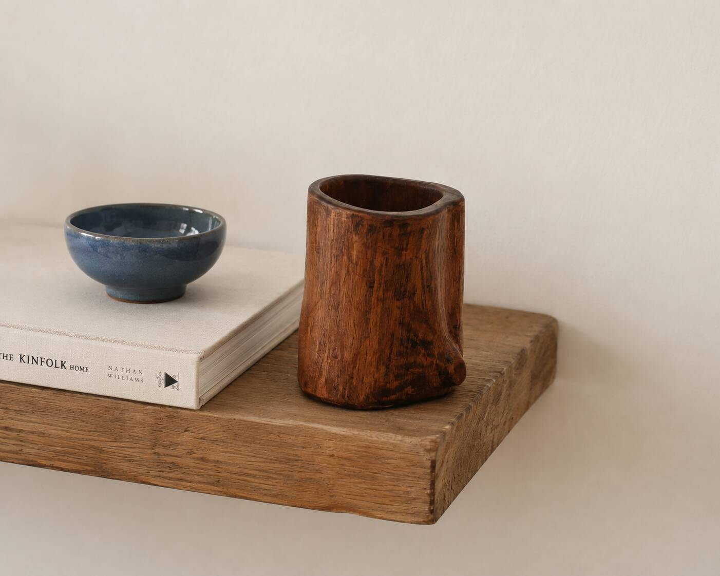 Small brutalist monoxyle vase in wood, 1970s.