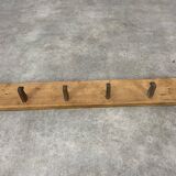 Brutalist pine chalet style wall coat rack, 4 hooks