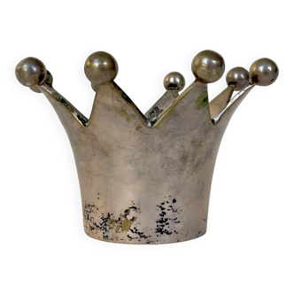 Vintage silver metal candle holder crown, 1930 1940