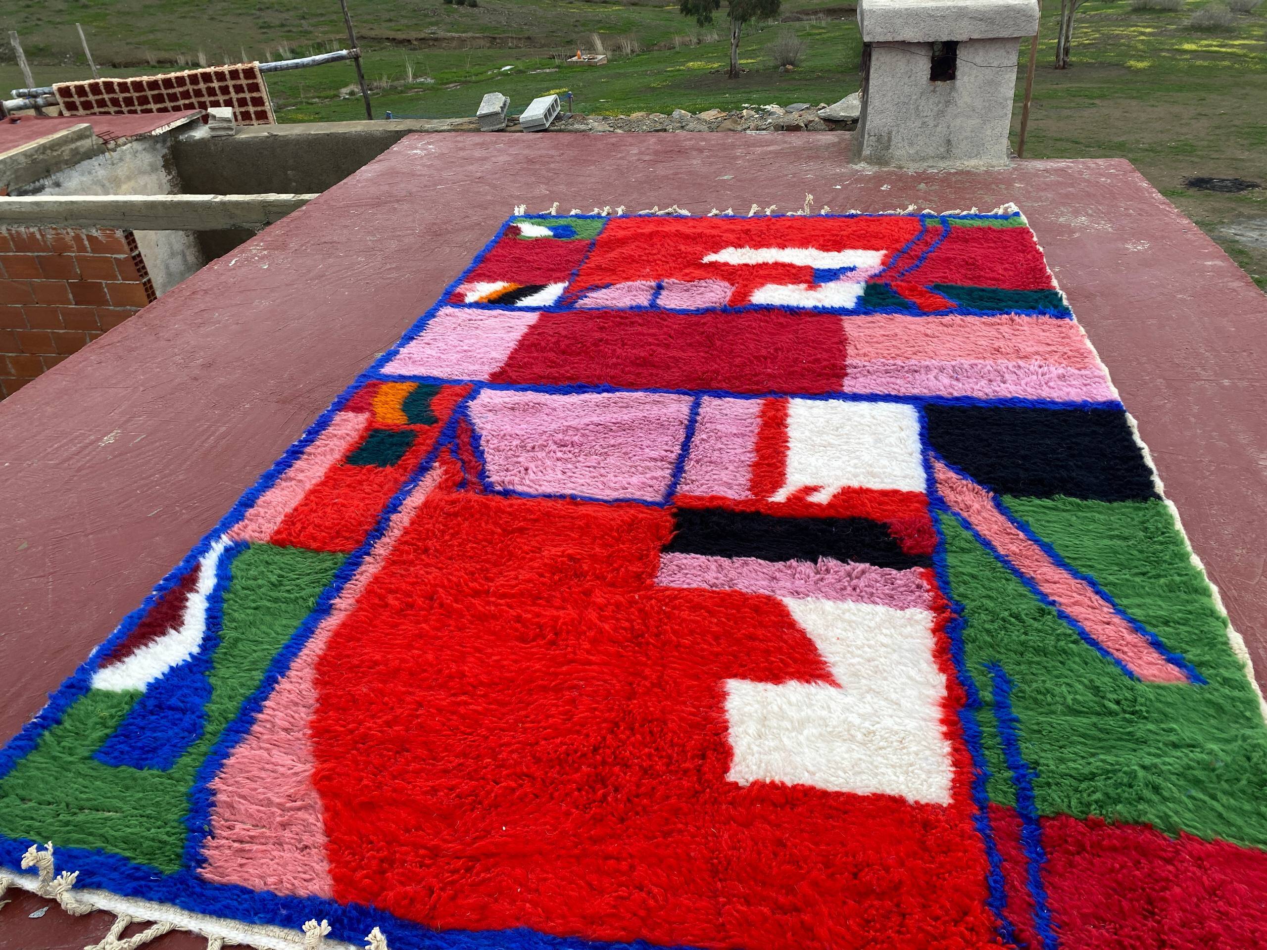 Contemporary Beni Ouarain Rug 300x200 cm – Multicoloured Abstract Patterns