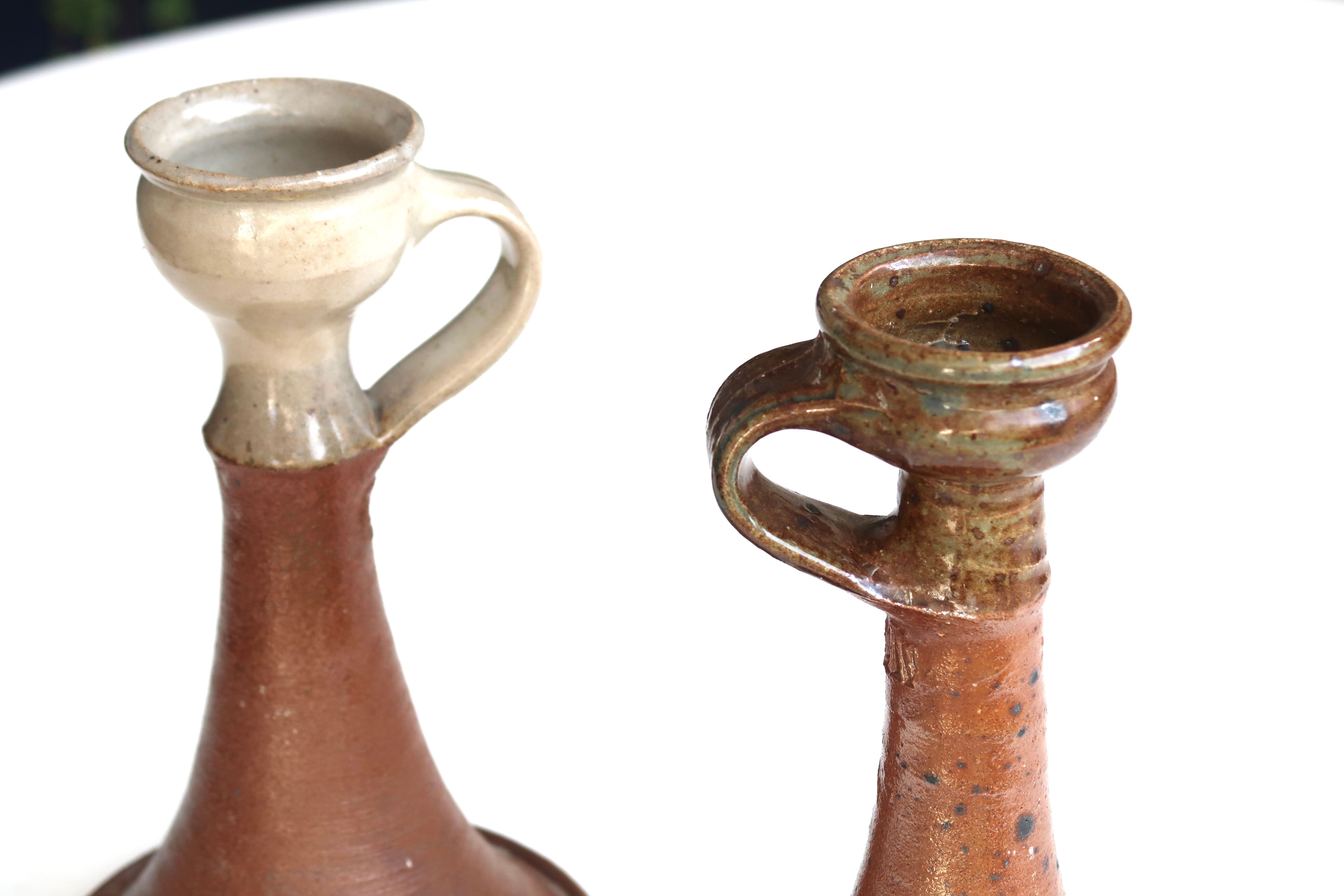 Paire de bougeoirs en grès de Pierre Digan, années 60