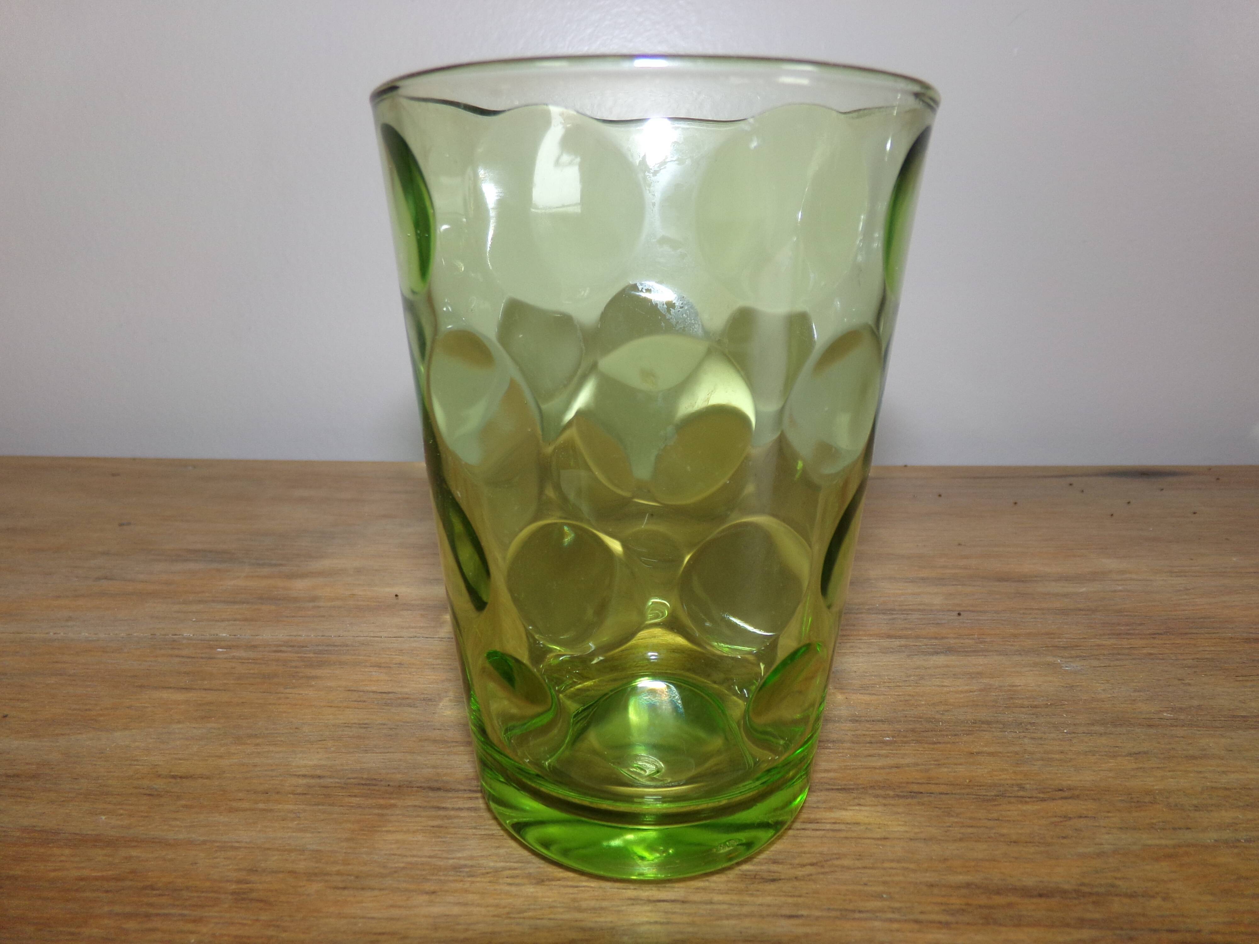 4 old green glasses