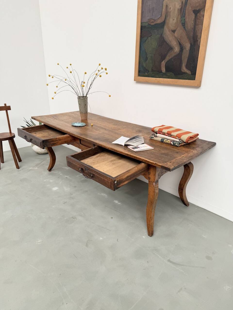 19th century walnut drapery table 2m1