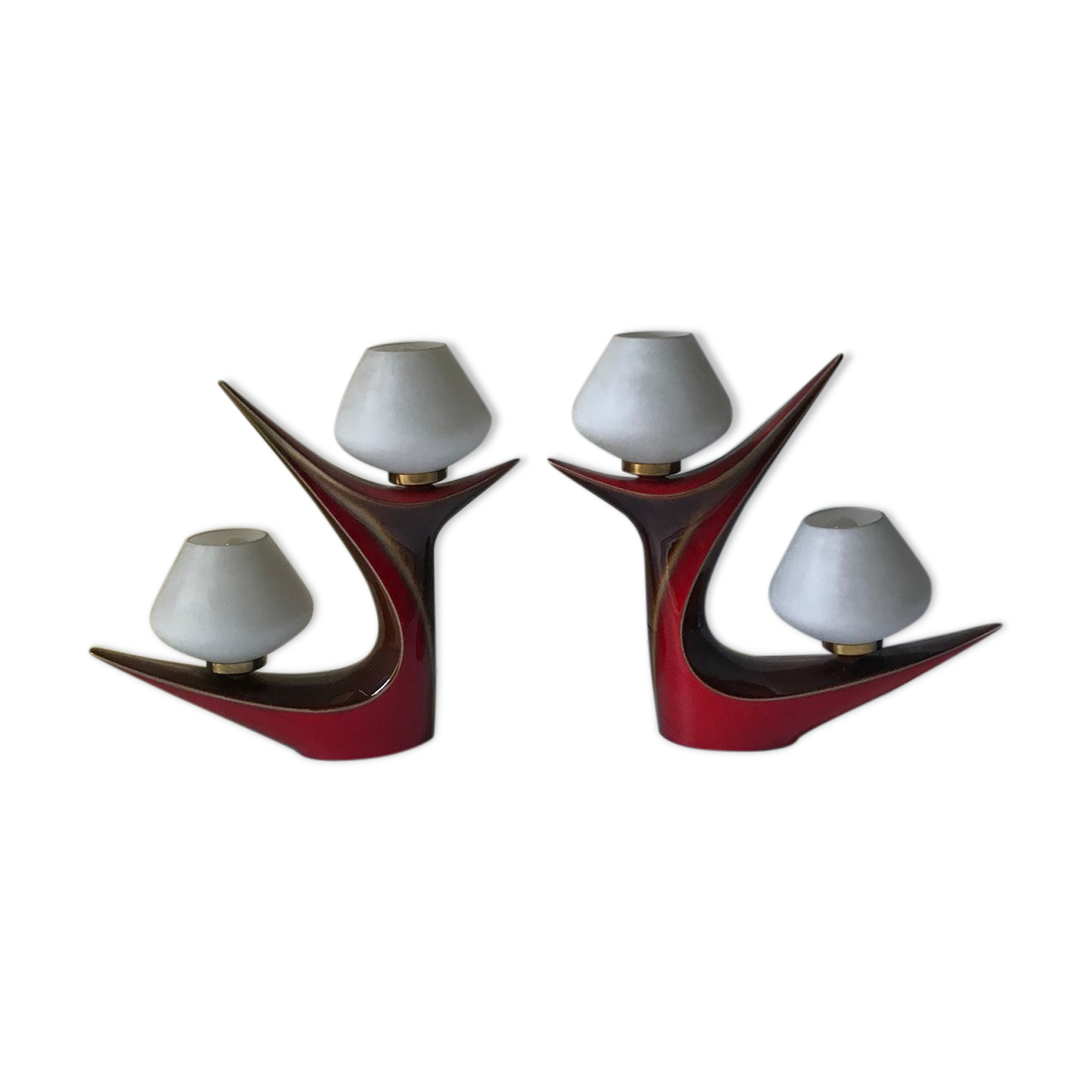 2 lamps 1950 ceramic opaline