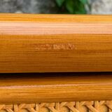 Chest of drawers and bedside table in rattan cane and oak, vintage 1970s
