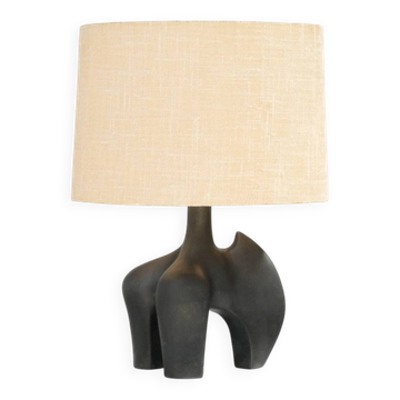 Sculptural black ceramic table lamp in the manner of Georges Jouve, France, 1950s
