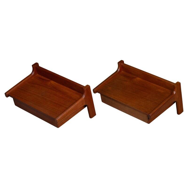 Wall-Mounted Teak Bedside Tables attributed to Børge Mogensen, 1950s, Set of 2