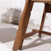 Pair of brutalist oak throne chairs with rush seats – Netherlands, 1930s