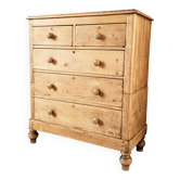 Large renovated antique English chest of drawers in solid pine.
