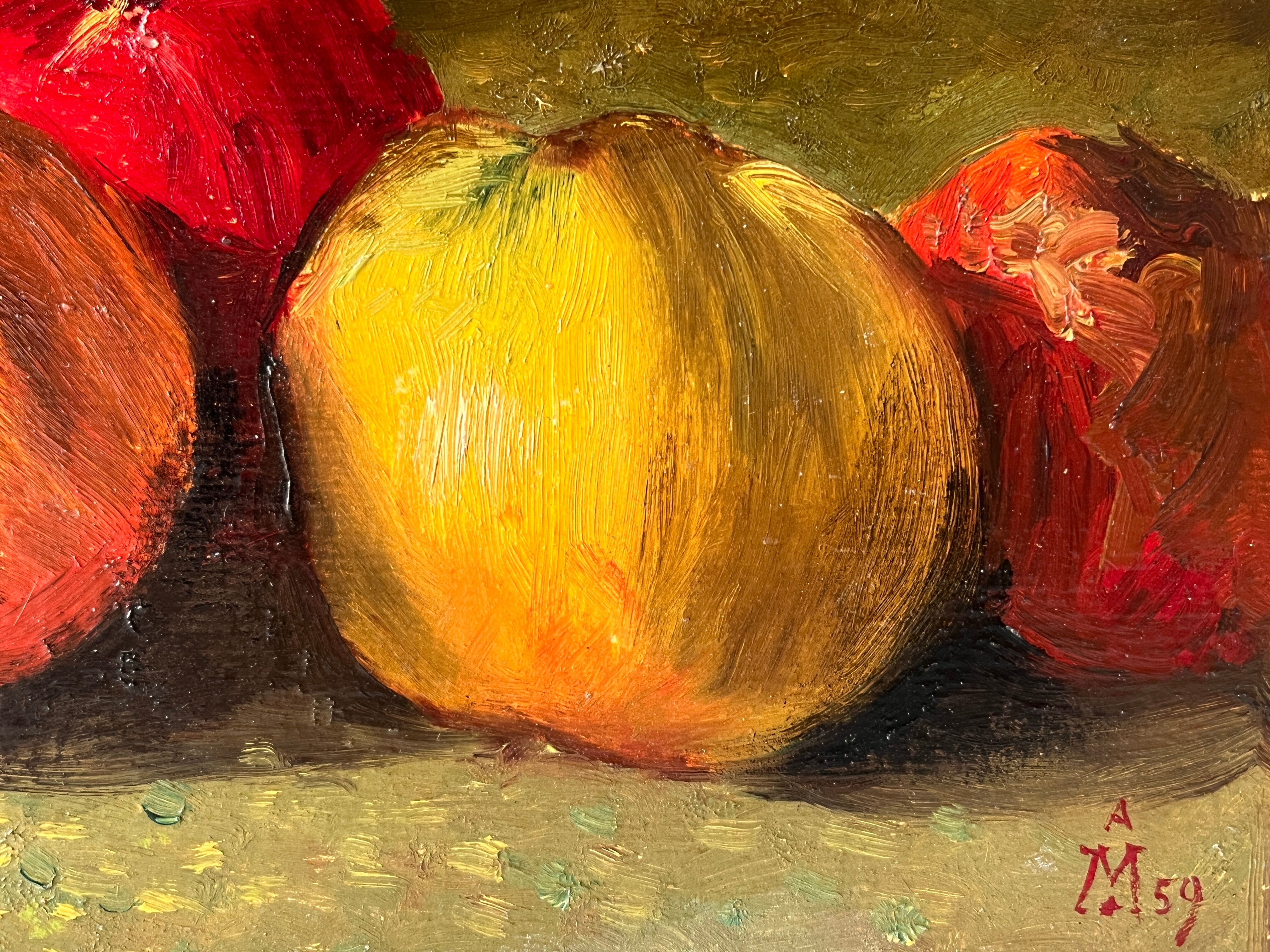 Authentic still life with apples circa 1959, oil painting