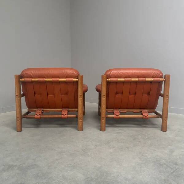 Set brutalist, Brazilian style leather lounge chairs, 1960s