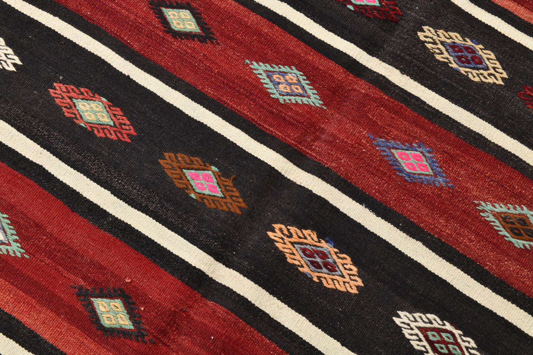 5x7 Red Black Handmade Persian Kilim Rug, 168x228Cm
