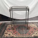 Dessert on wheels with removable tray in chrome metal and smoked glass