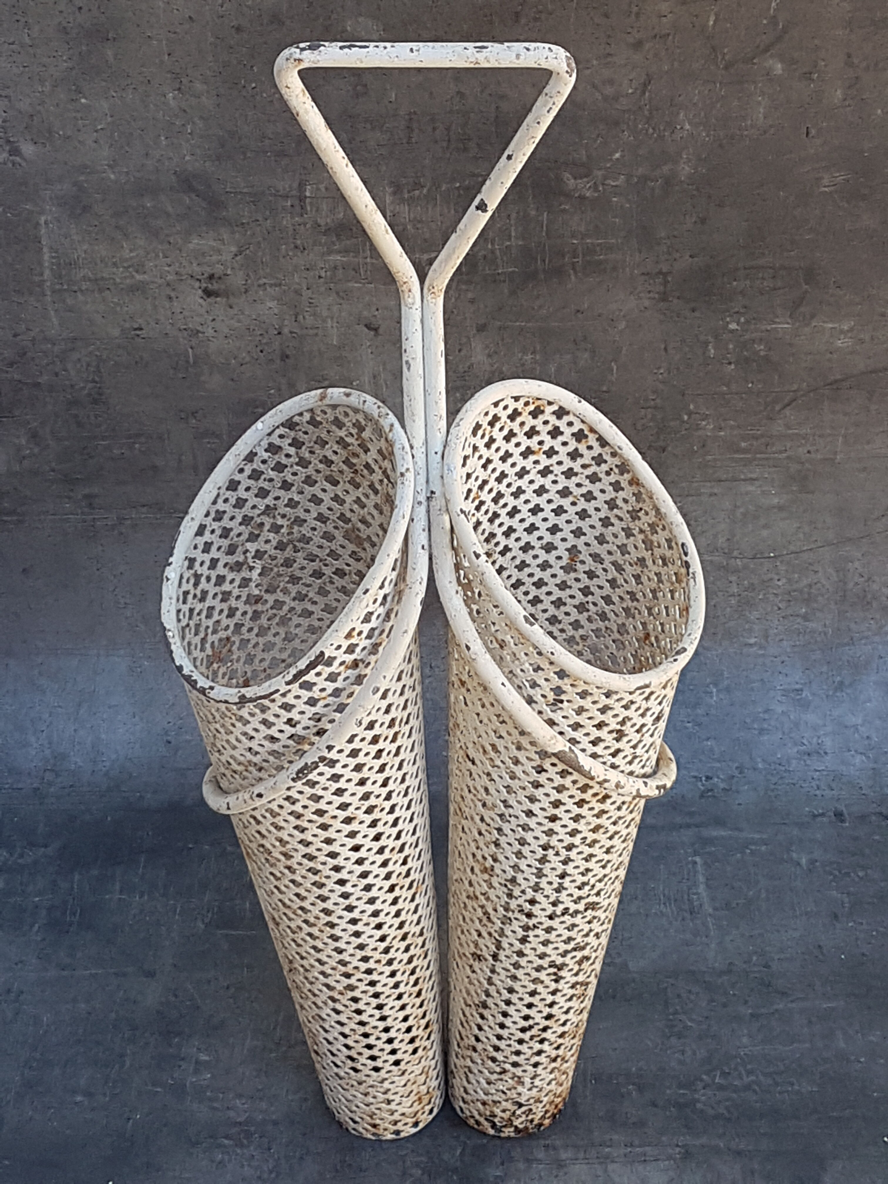 White metal double umbrella holder, Mathieu Mategot - 50s