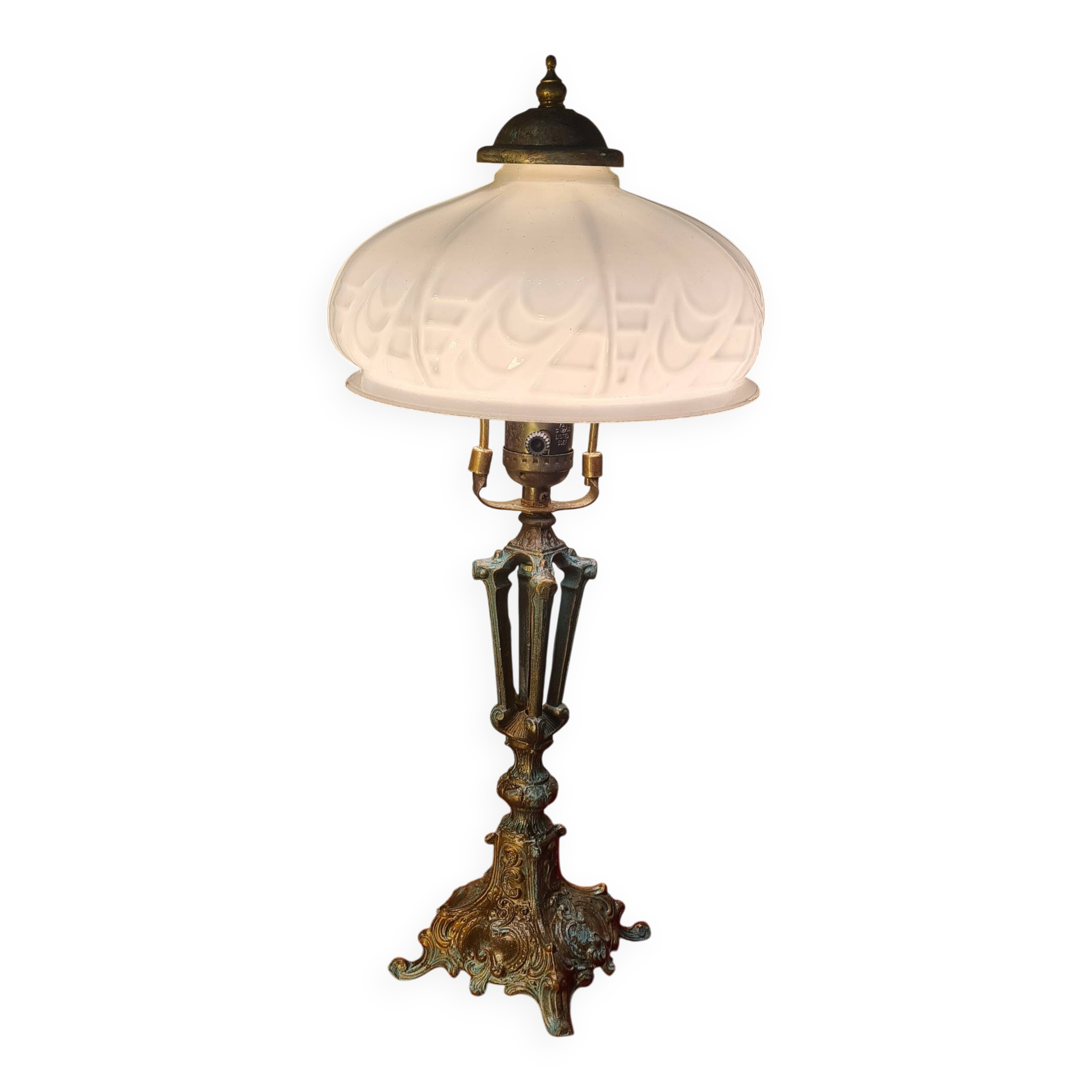 old lamp patina bronze steel and white opaline art deco 43x22