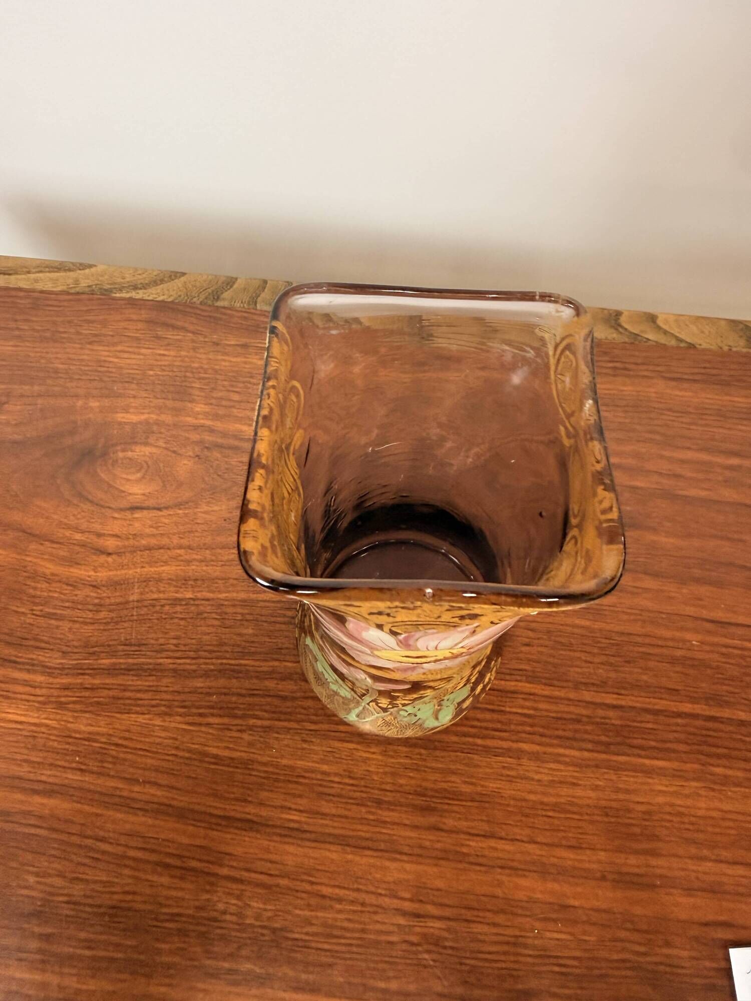 Antique Legras vase – Brown smoked glass with gilded floral enamel – Art Nouveau