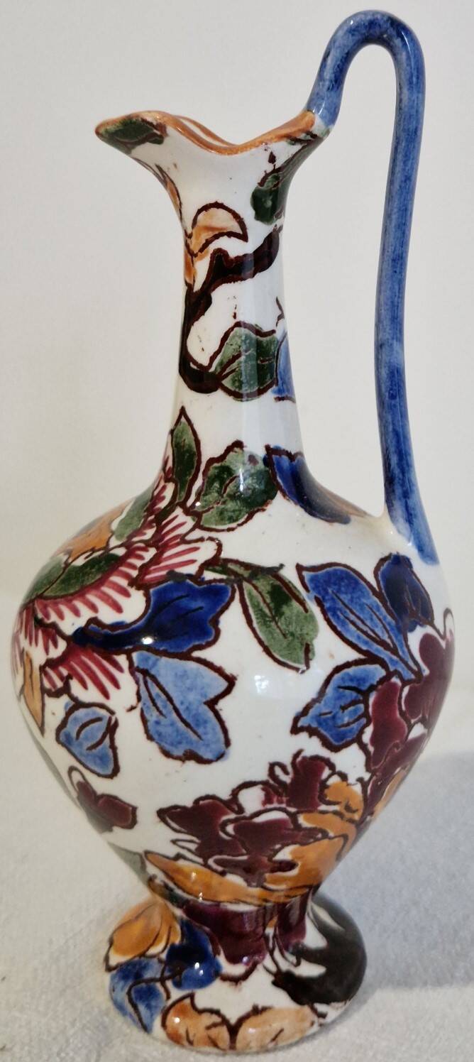Gien faience miniature jug Renaissance hand-painted Circa 1970