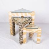 Set of nested tables upholstered, Pierre Frey, 1970s