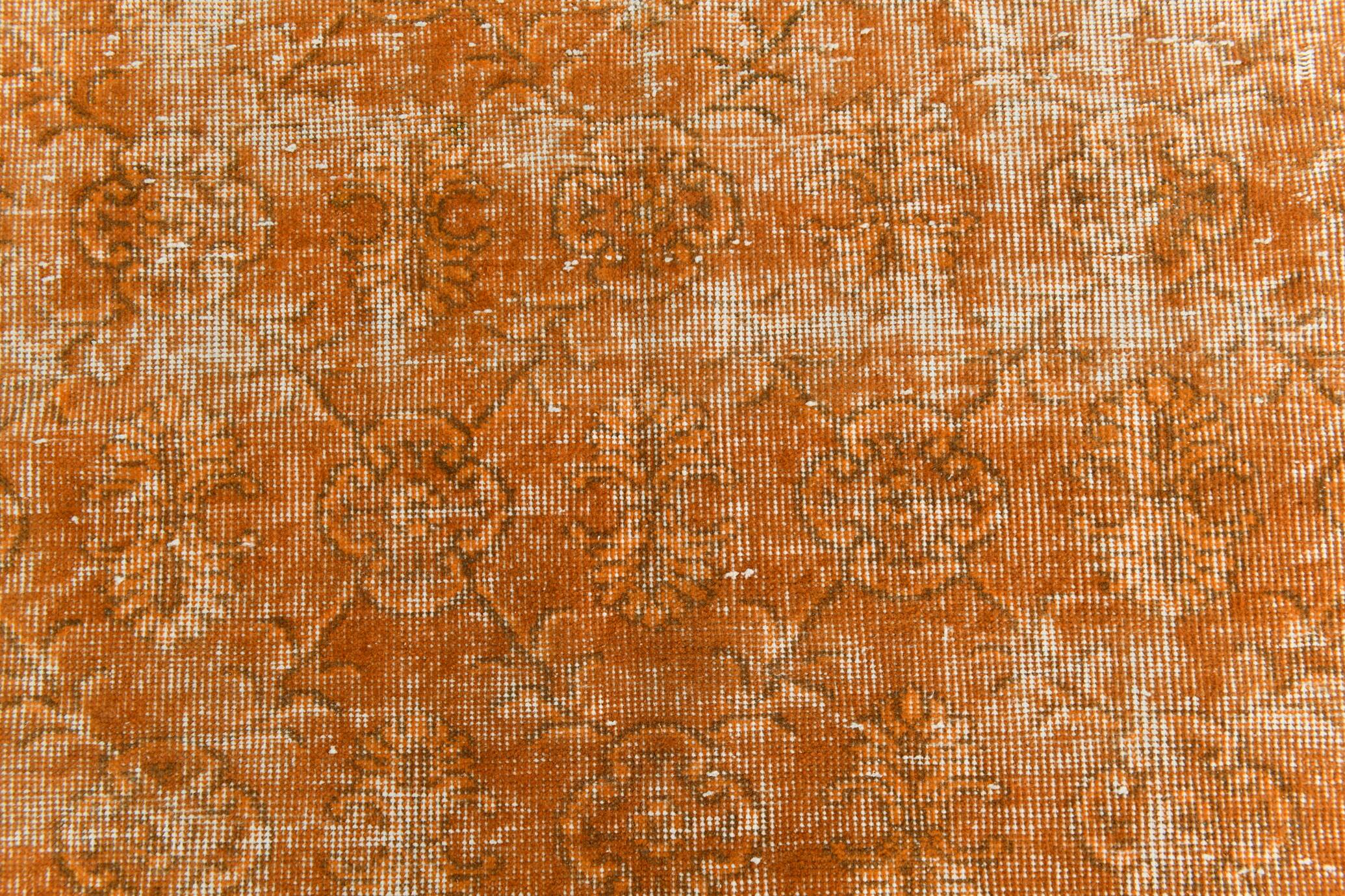 Tapis Vintage Orange Ocre Patiné, Style Bohème Chic