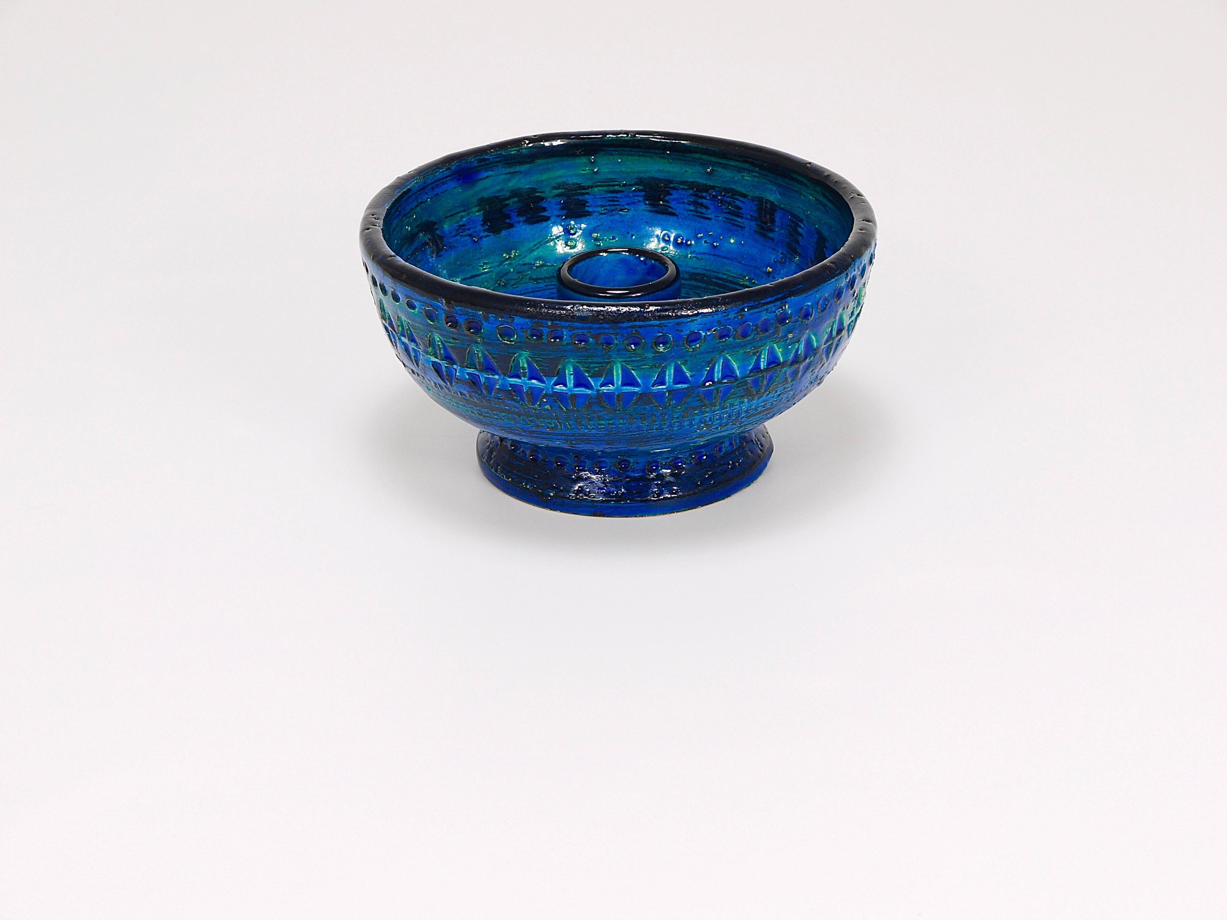 Mid-century candle holder Aldo Londi Bitossi Rimini Blue enamel, 1950s
