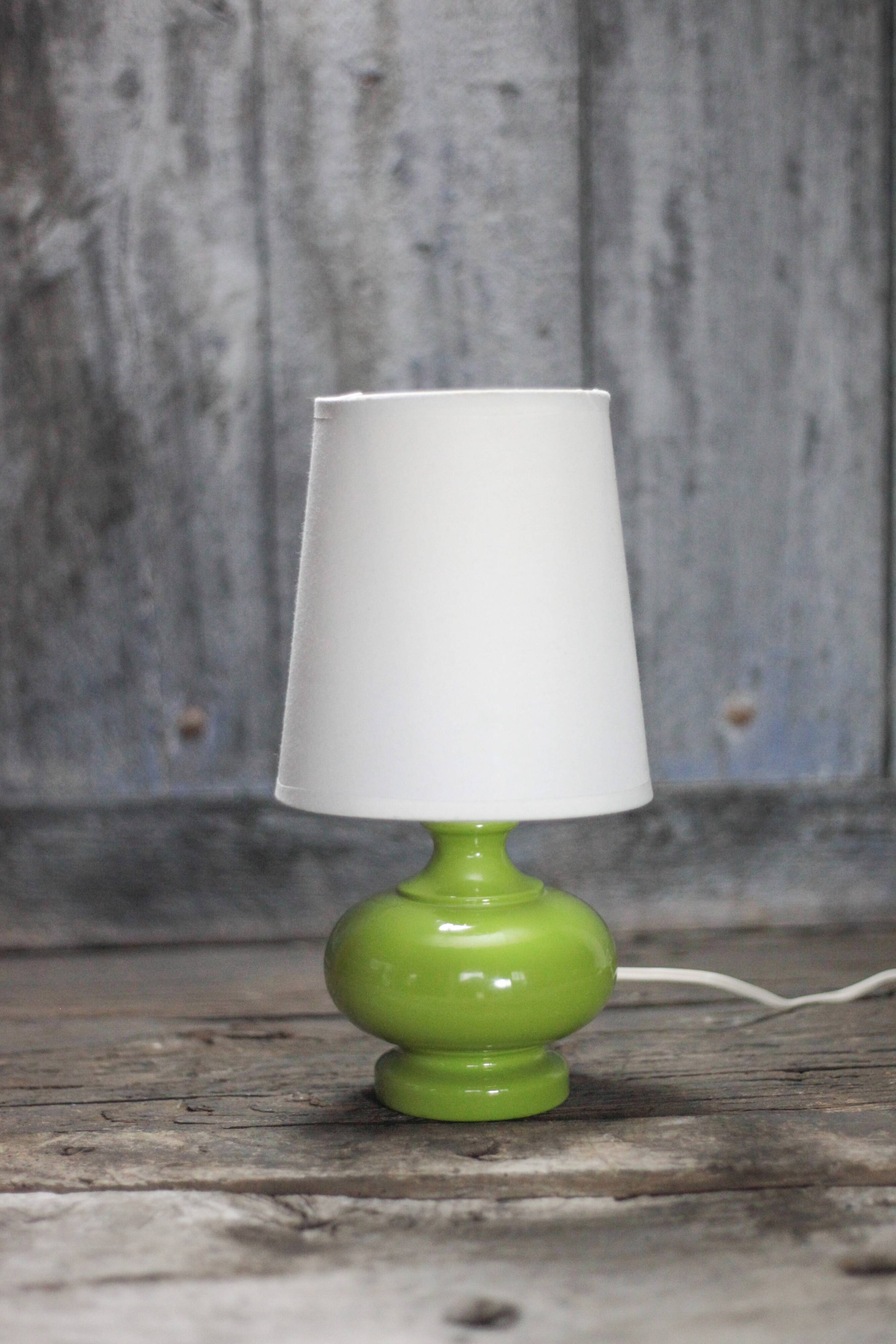 Green glass lamp with vintage shade, table lamp, lamp d