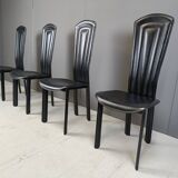 Vintage black leather dining chairs, set of 4, 1980s