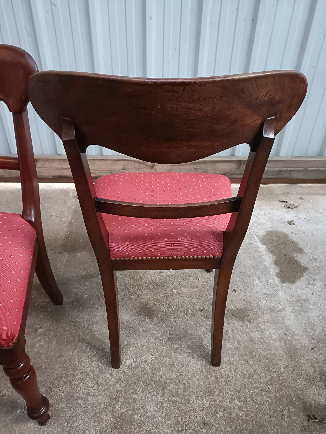 Pair of vintage English mahogany chairs, woven in red