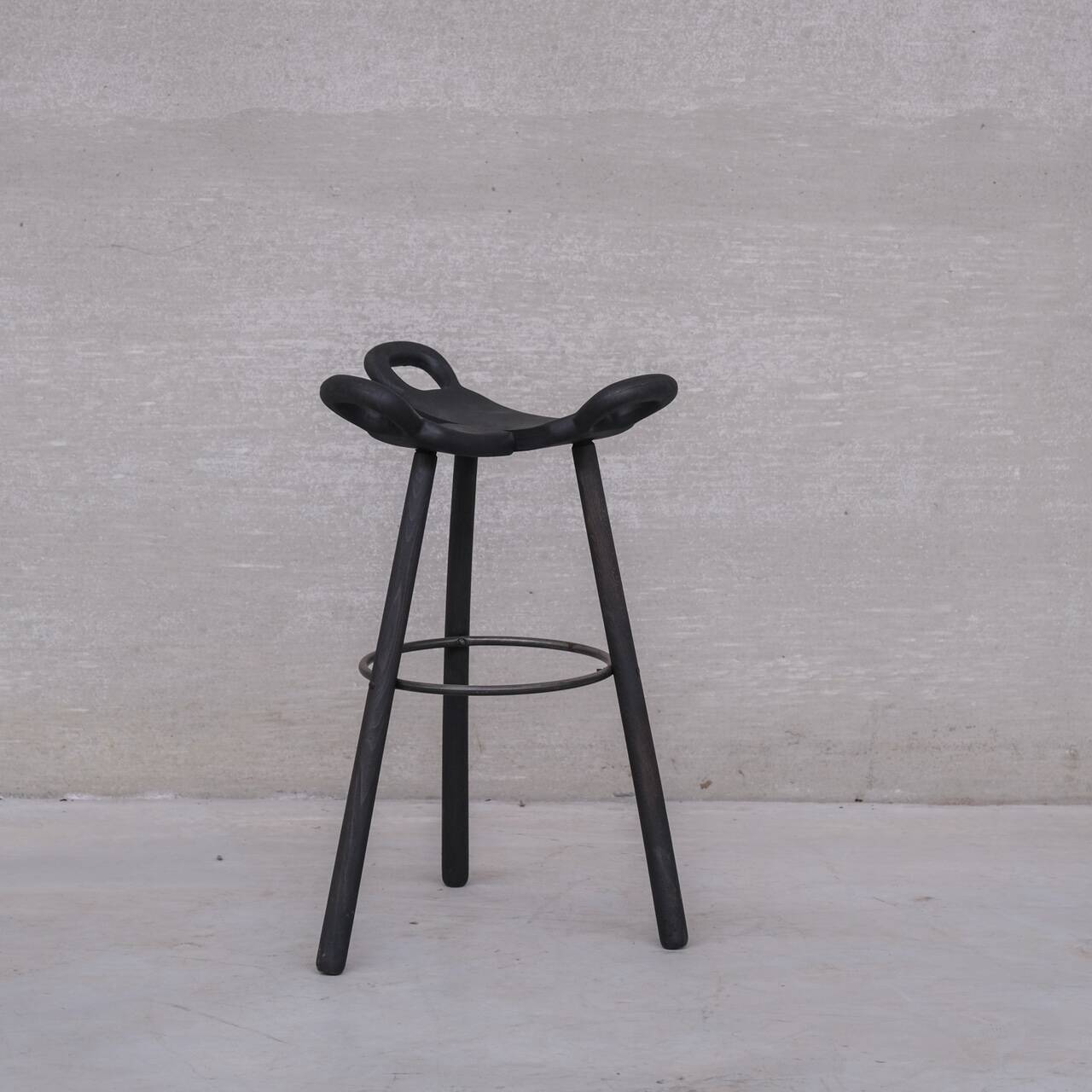 Set of Three Stained Blackened Mid-Century 'Marbella' Bar Stools