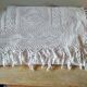 White cotton bedspread, Old crochet bed throw with flower patterns