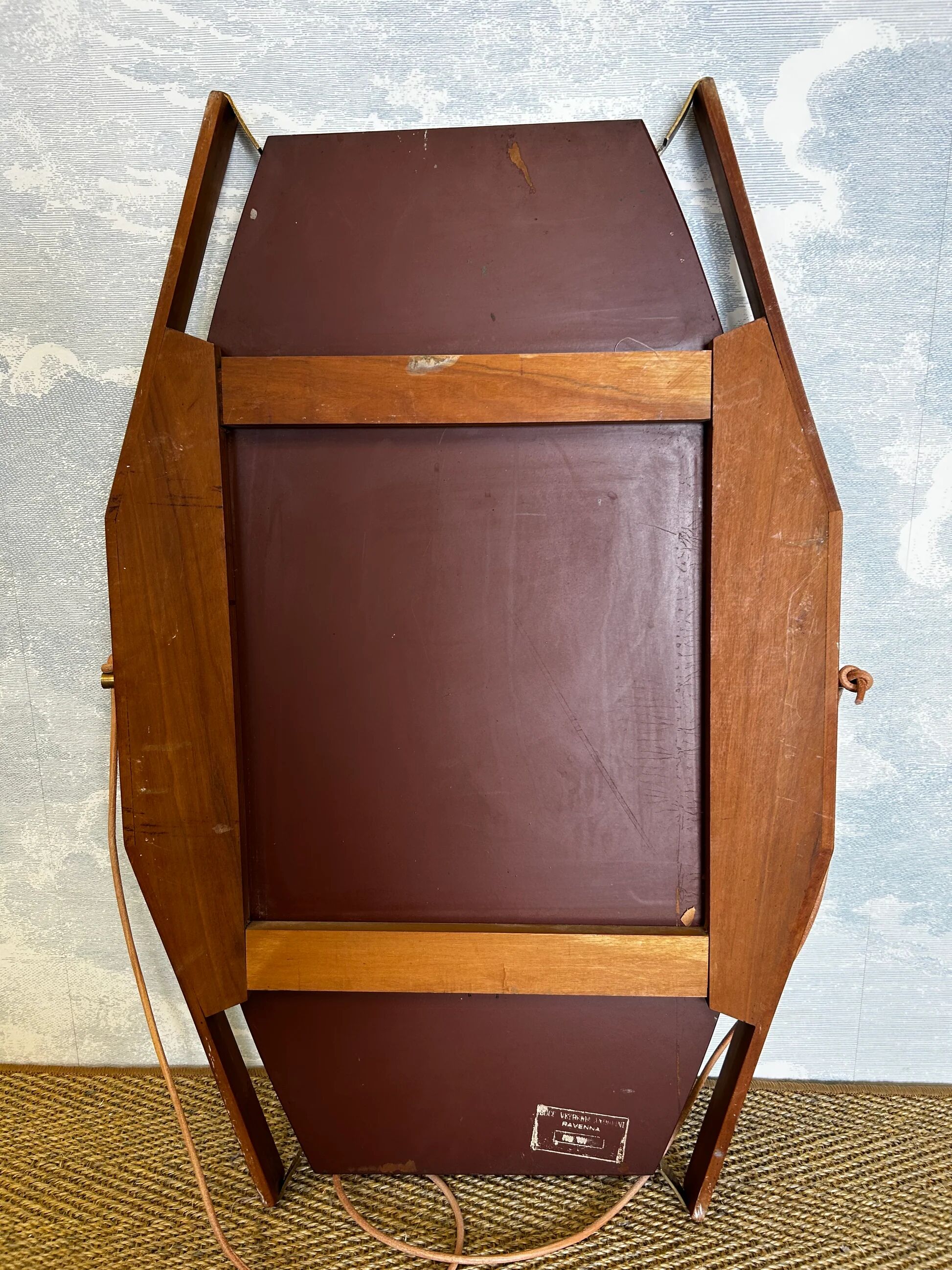 Wall mirror with brass detail and leather mounting, Vetreria Andreini, Ravenna, Italy, 1950s