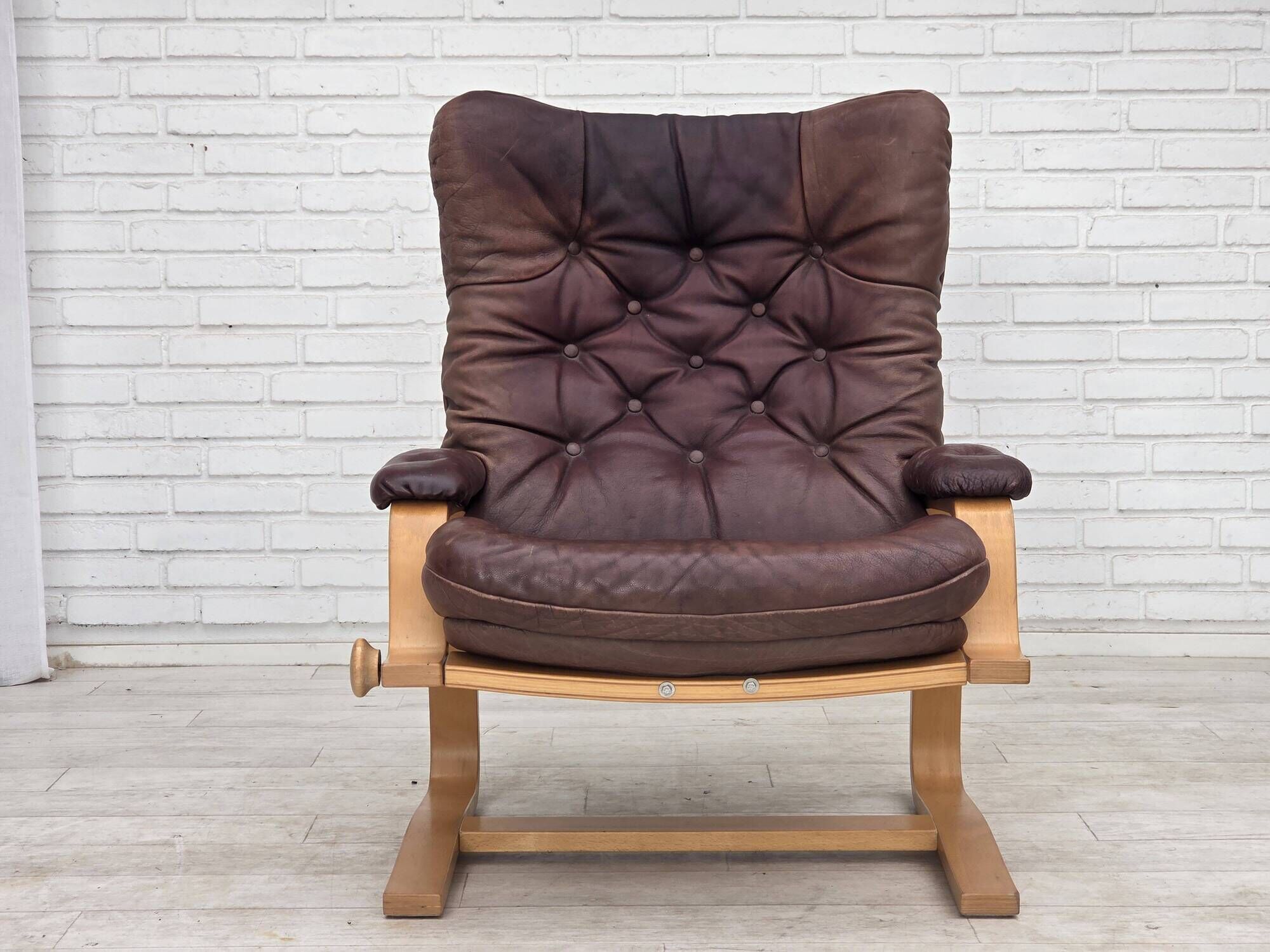 1970s, Scandinavian adjustable armchair, furniture leather, bentwood.