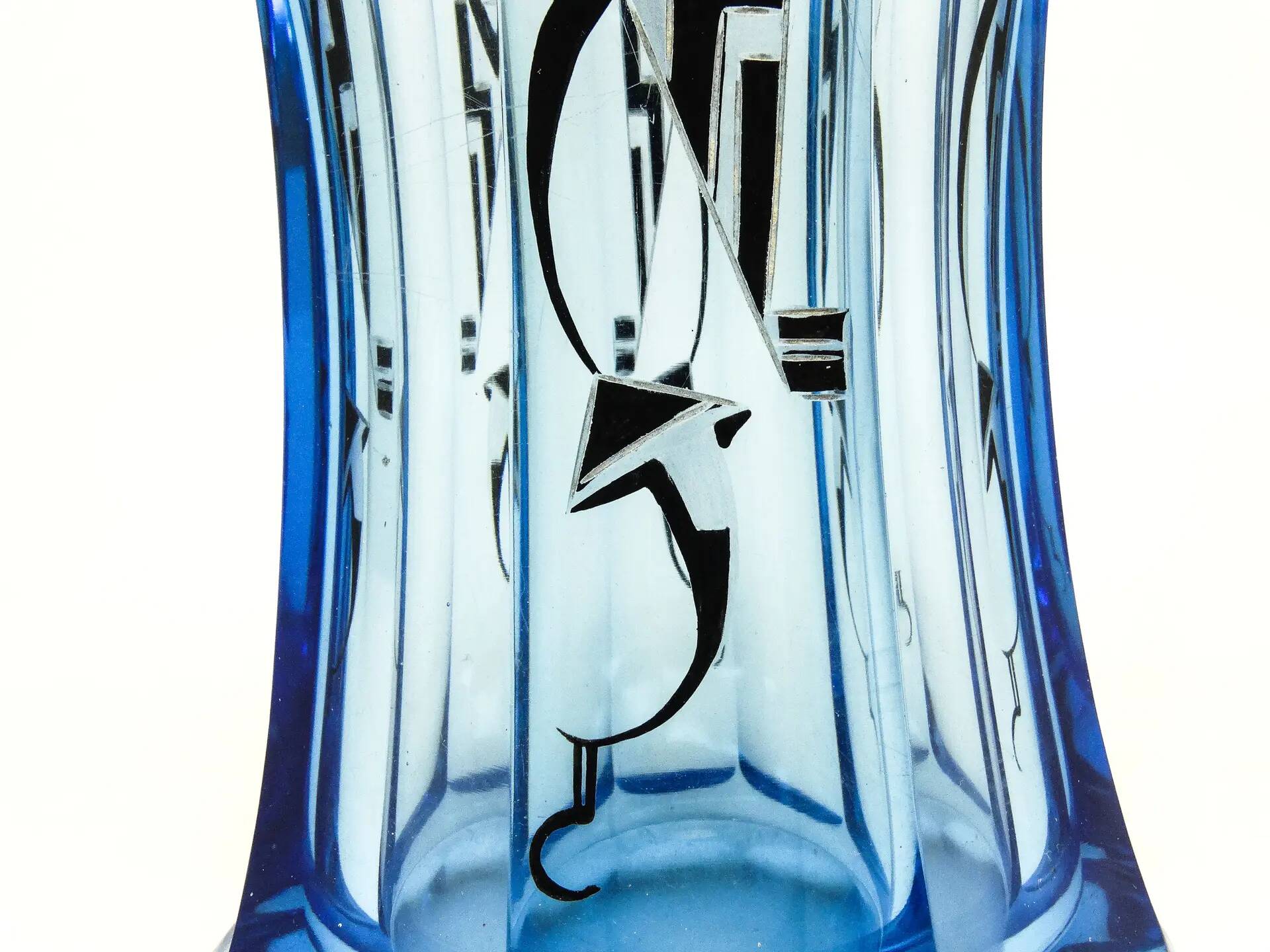 Art Deco vase, blue crystal, designed by K. Palda, Czechoslovakia, 1930s